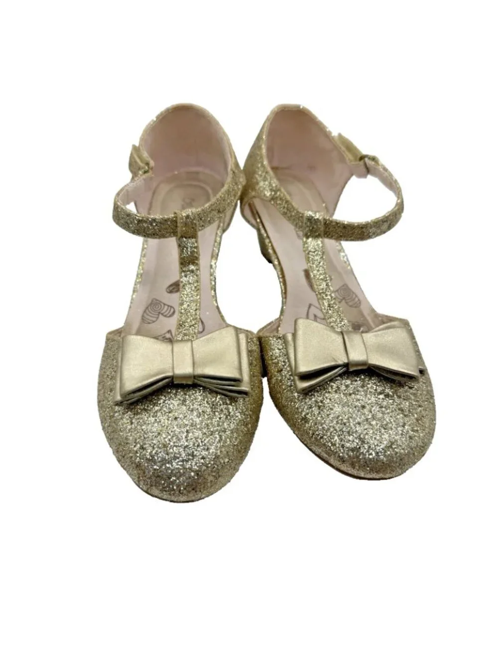 Olive & Edie Girls Lucina Mary Jane Heel Sz 5 Gold Glitter Sparkly Princess Glam